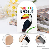 Wooden bookends with toucan design and 'YOU ARE UNIQUE' text, for library office school, easy to install, beech wood.