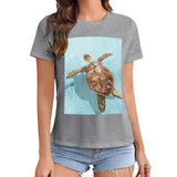 Women's gray crewneck t-shirt with sea turtle print, MyArtsyGift, casual wear