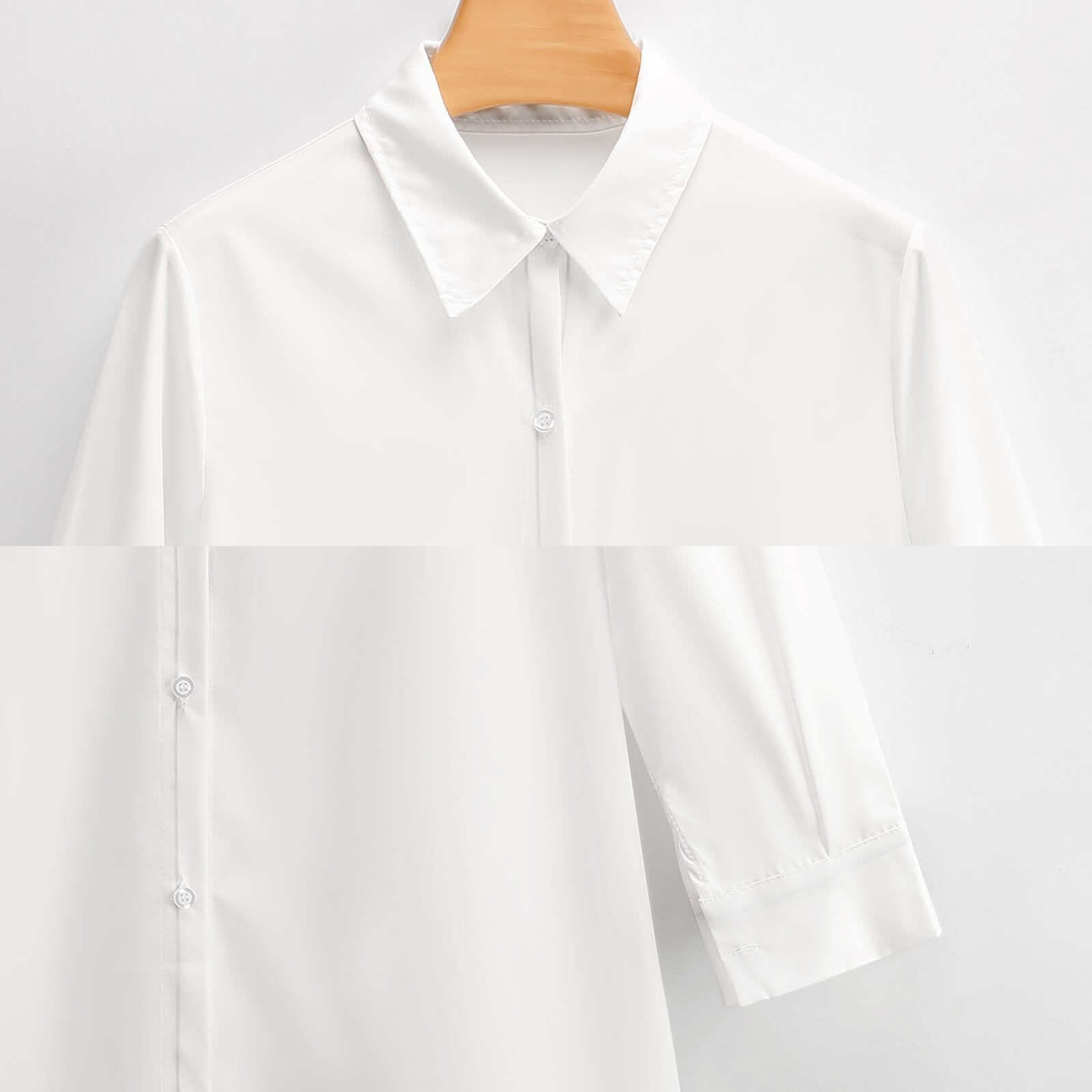 White long sleeve button down shirt dress. Soft polyester and spandex blend.