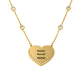 Gold personalized heart pendant necklace with engraved names, ideal gift for couples