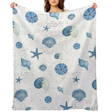 Navy shells pattern fleece blanket with seashell and starfish design