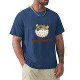 Men's navy blue t-shirt featuring pufferfish design and "Don't touch me" text, crew neck tee, MyArtsyGift