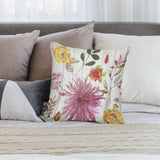 Watercolor floral pillow cover, soft plush, pink and yellow flowers design for sofa decor