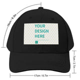 Customizable black baseball cap with personalized design area, perfect for men and women.
