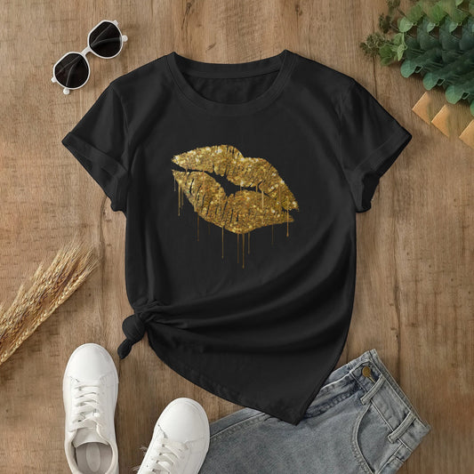 Black Goldenlips Women's T-shirt, cotton material, ideal for travel and leisure activities