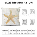 Plush pillow cover with starfish design, available in multiple sizes. Features high quality, breathable, non-run finish.