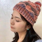 Handmade Mom's knitted hat in pink, purple, brown wool. Features Australian Merino wool. Perfect gift for fall, winter.