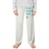Customizable toddler pajama pants with a heart pattern and "YOUR DESIGN HERE" text.