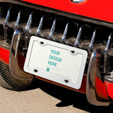 Custom license plate with heart design and 'YOUR DESIGN HERE' text, car tag gift for customization