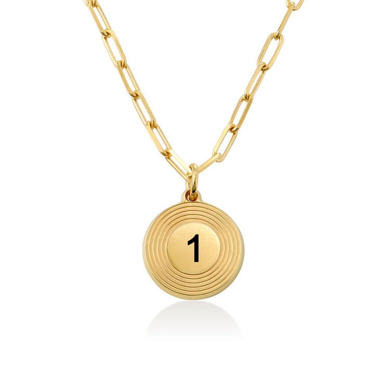 Gold number 1 pendant necklace for women and men. Personalized initial tag necklace.