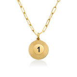 Gold number 1 pendant necklace for women and men. Personalized initial tag necklace.