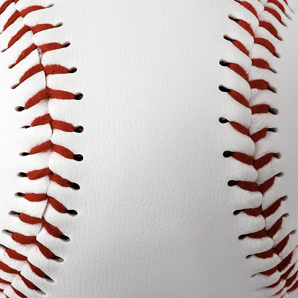 Close-up of a white leather baseball with red stitching. Baseball gift for Father, Son, and Baseball Lovers