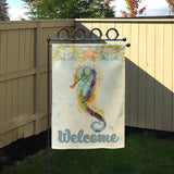 Seahorse Welcome Garden Flag - Double-sided polyester farmhouse yard decor with colorful seahorse design