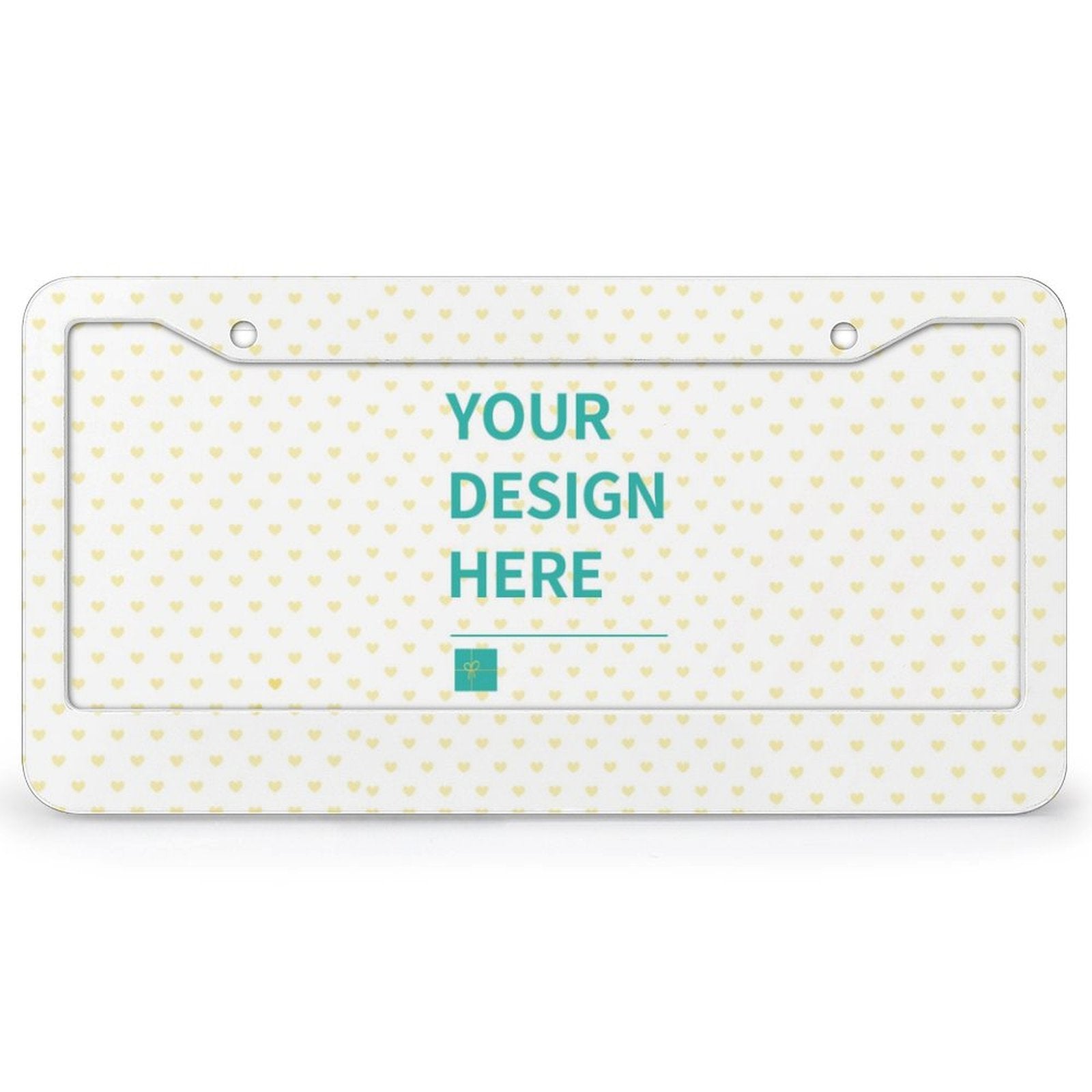 Customizable aluminum license plate with heart design. Personalize with YOUR DESIGN HERE.