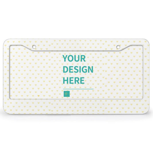 Customizable aluminum license plate with heart design. Personalize with YOUR DESIGN HERE.