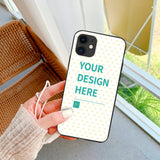Custom iPhone 11 case, heart pattern design, featuring 'YOUR DESIGN HERE', TPU material, MyArtsyGift.com