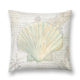 Soft plush pillow cover with a seashell design on a vintage map background, decorative for sofa and living room.
