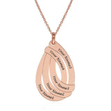 Rose Gold Personalized Water Drop Necklace with Engraved Names, Anniversary Gift