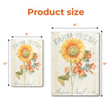 Autumn Sunflower Metal Sign, Farm Fresh inscription, USA made home decor. Available in 8x12 and 12x16 sizes.