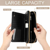 Black PU leather long wallet with card slots, zipper compartments, and large capacity for MyArtsyGift.