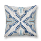 Blue and white mosaic pattern throw pillow cover. Soft, short plush decorative pillow for sofa and living room.