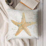 Starfish plush pillow cover, soft and fluffy for couch or sofa decor, with vintage map design