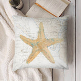 Soft plush throw pillow cover with starfish design for couch or sofa decor, coastal style