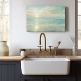 Sunrise canvas print wall decor in a kitchen, ocean scenery art. USA made.