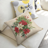 Christmas pillow with floral design on linen, perfect for couch. Features the phrase 'sweet love'.