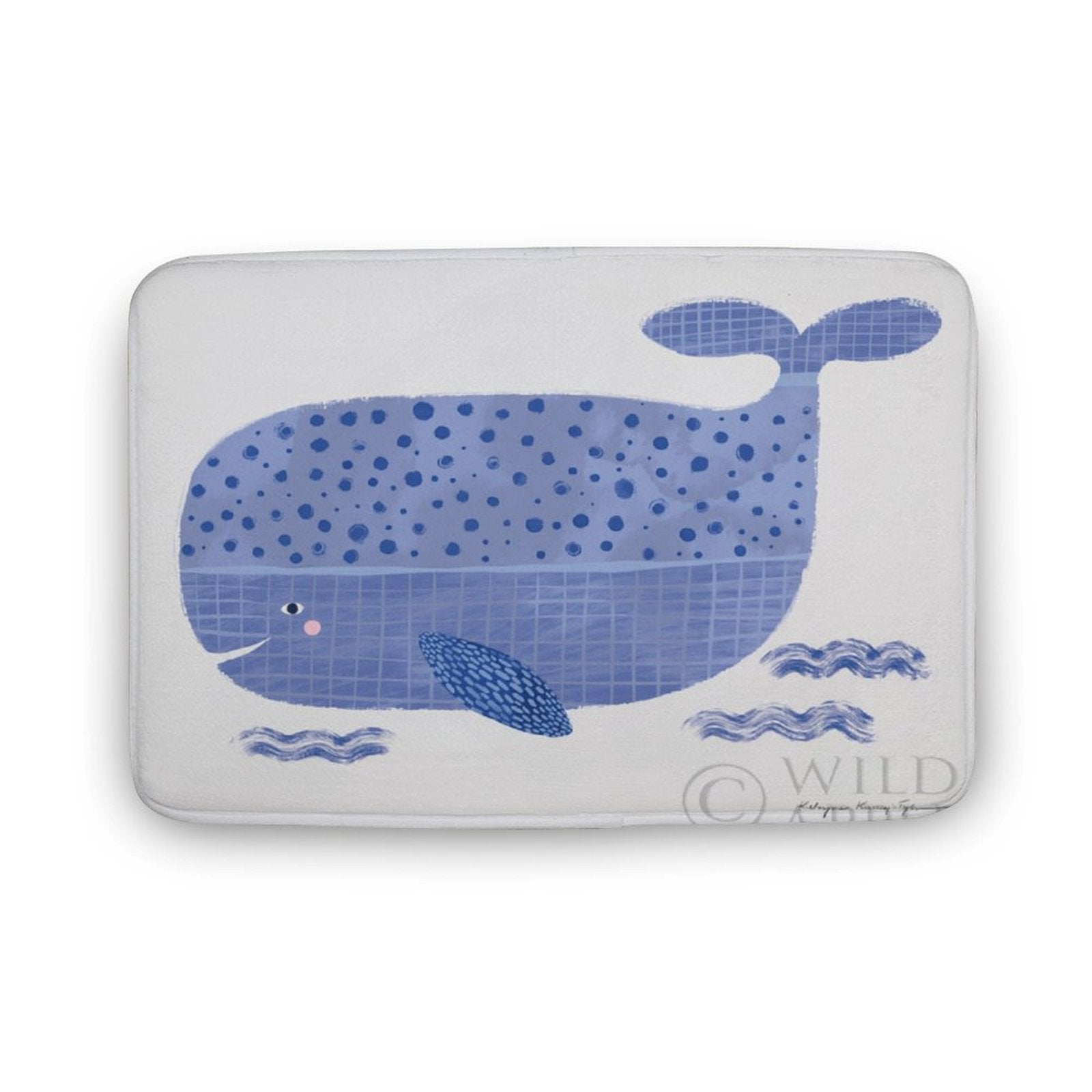 Coral velvet bathroom rug with blue whale illustration for bathroom, non slip and quick dry.