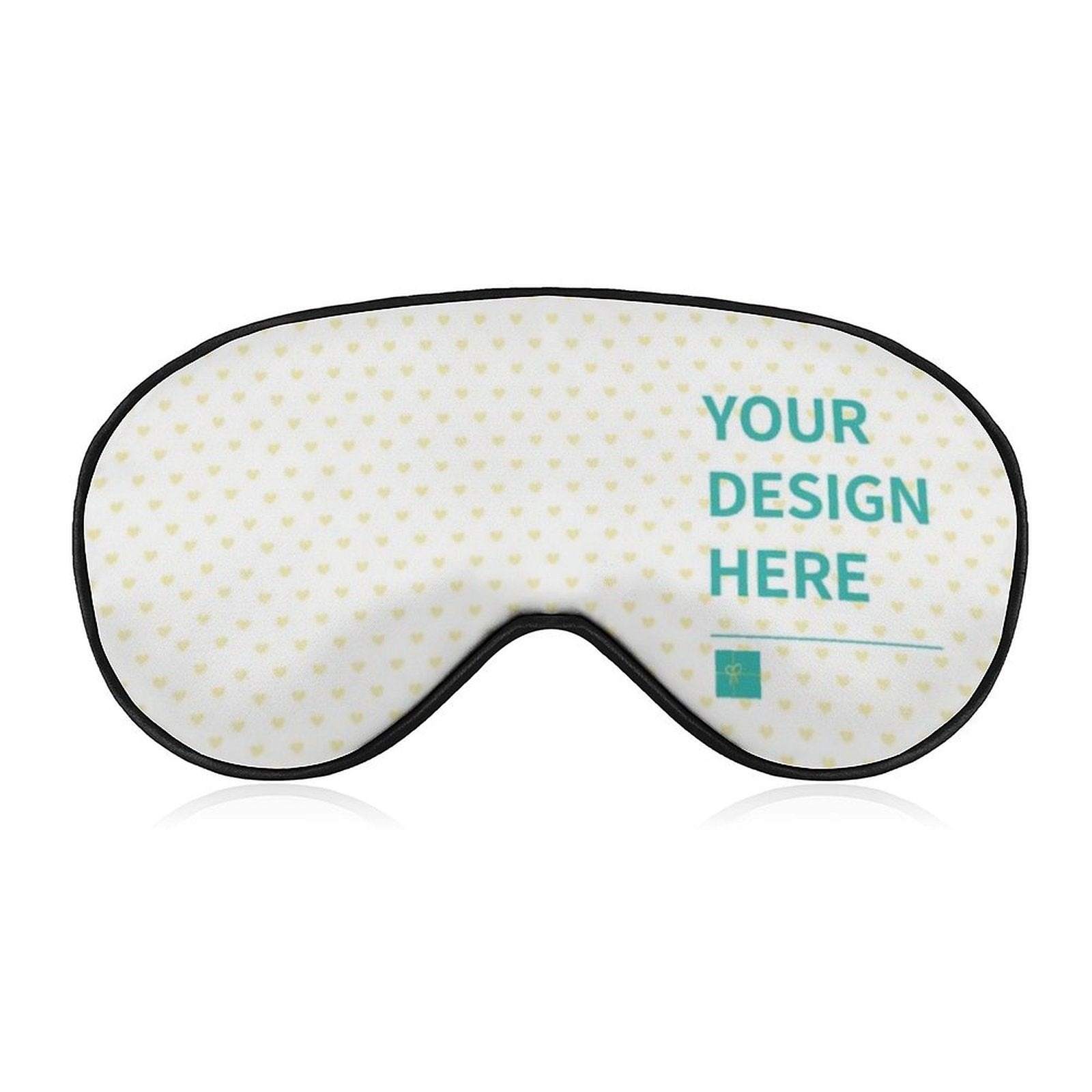 Custom eye mask with heart pattern and black trim, customizable sleep mask, "YOUR DESIGN HERE"
