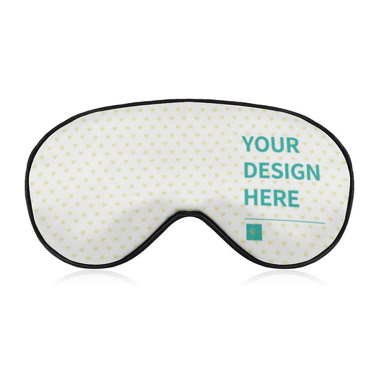 Custom eye mask with heart pattern and black trim, customizable sleep mask, "YOUR DESIGN HERE"