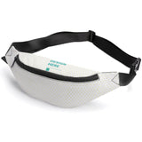 Custom fanny pack for men and women featuring a personalized design. White with yellow heart print, Design Here.
