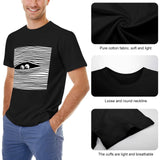 MyArtsyGift Black Men's Crew Neck T-Shirt with eye graphic. Features pure cotton fabric and comfortable design.