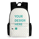Custom Kids Backpack with heart pattern, 'Your Design Here' text, ideal for school, durable polyester bookbag