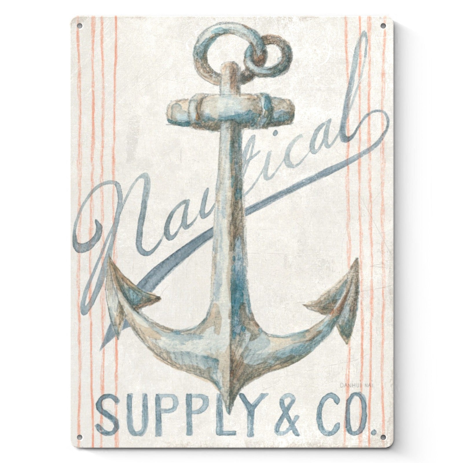 Vintage Nautical Anchor Metal Sign - Retro beach decor, featuring an anchor and the words Nautical Supply & Co.
