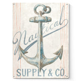 Vintage Nautical Anchor Metal Sign - Retro beach decor, featuring an anchor and the words Nautical Supply & Co.