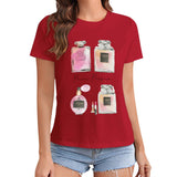 Women's red Paris Perfum graphic t-shirt, short sleeve crewneck, MyArtsyGift apparel