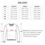 Men's Long Sleeve T-shirt size chart: S-3XL measurements for length, bust, and sleeve. Check size guide before purchase.