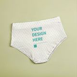 Customizable high-waisted breathable underwear with 'YOUR DESIGN HERE' text, heart pattern, MyArtsyGift