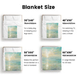 Beach sunrise flannel blanket size chart. Sizes include 30x40, 40x50, 50x60, and 60x80. Perfect for cozy home use.