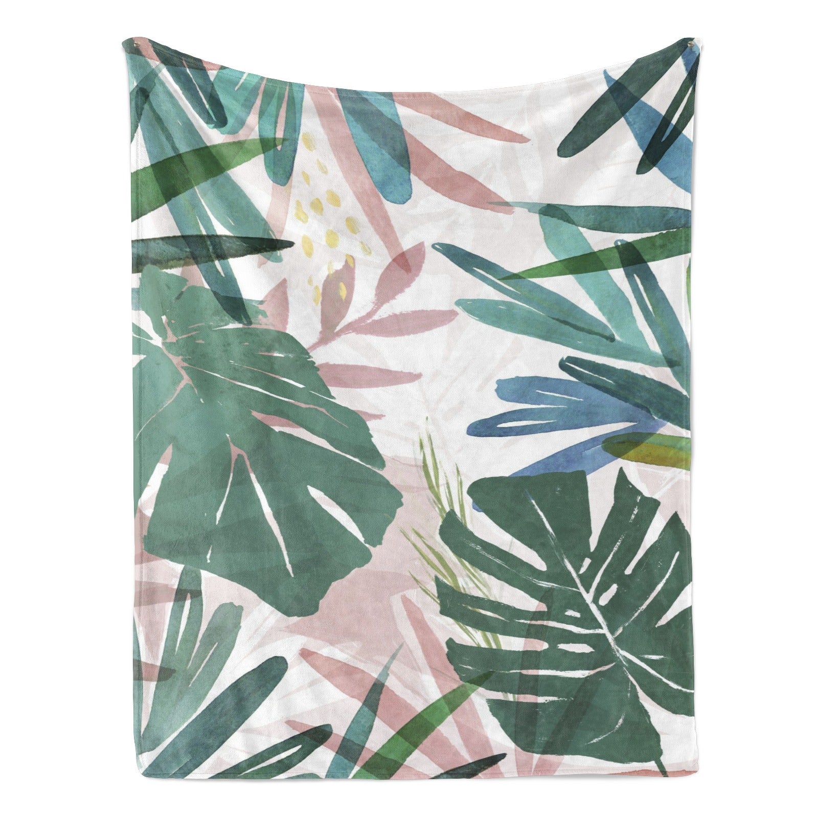 Tropical plants green palm leaves flannel blanket, soft cozy home decor