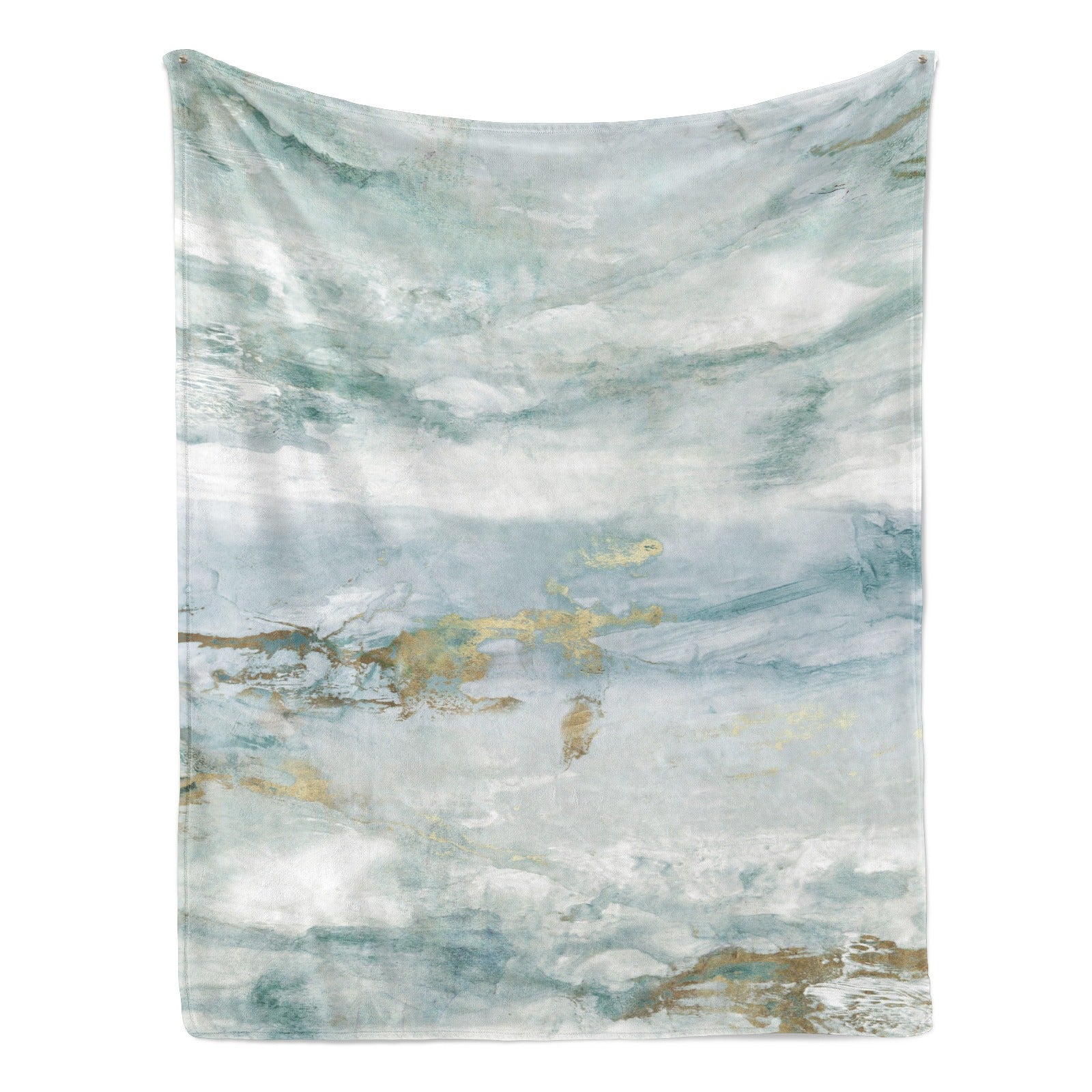 Green abstract flannel blanket for sofa couch or bed with watercolor design