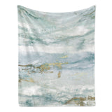 Green abstract flannel blanket for sofa couch or bed with watercolor design