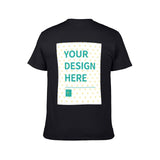 MyArtsyGift - Customizable black cotton men's t-shirt with 'YOUR DESIGN HERE' print, short sleeve