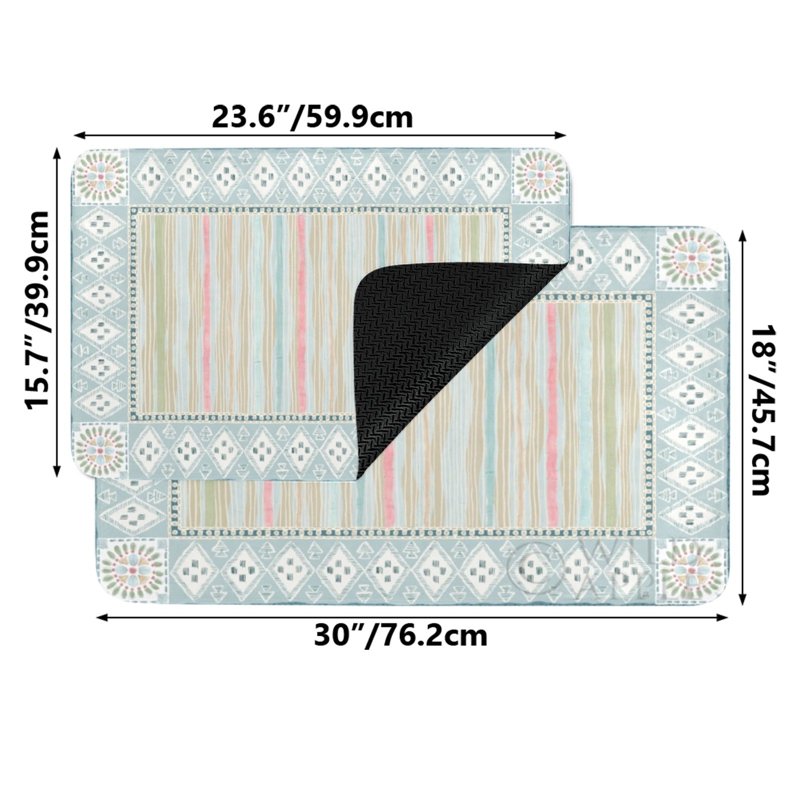 Geometric door mat set with pastel stripes, suitable for indoor or outdoor use, non-slip backing