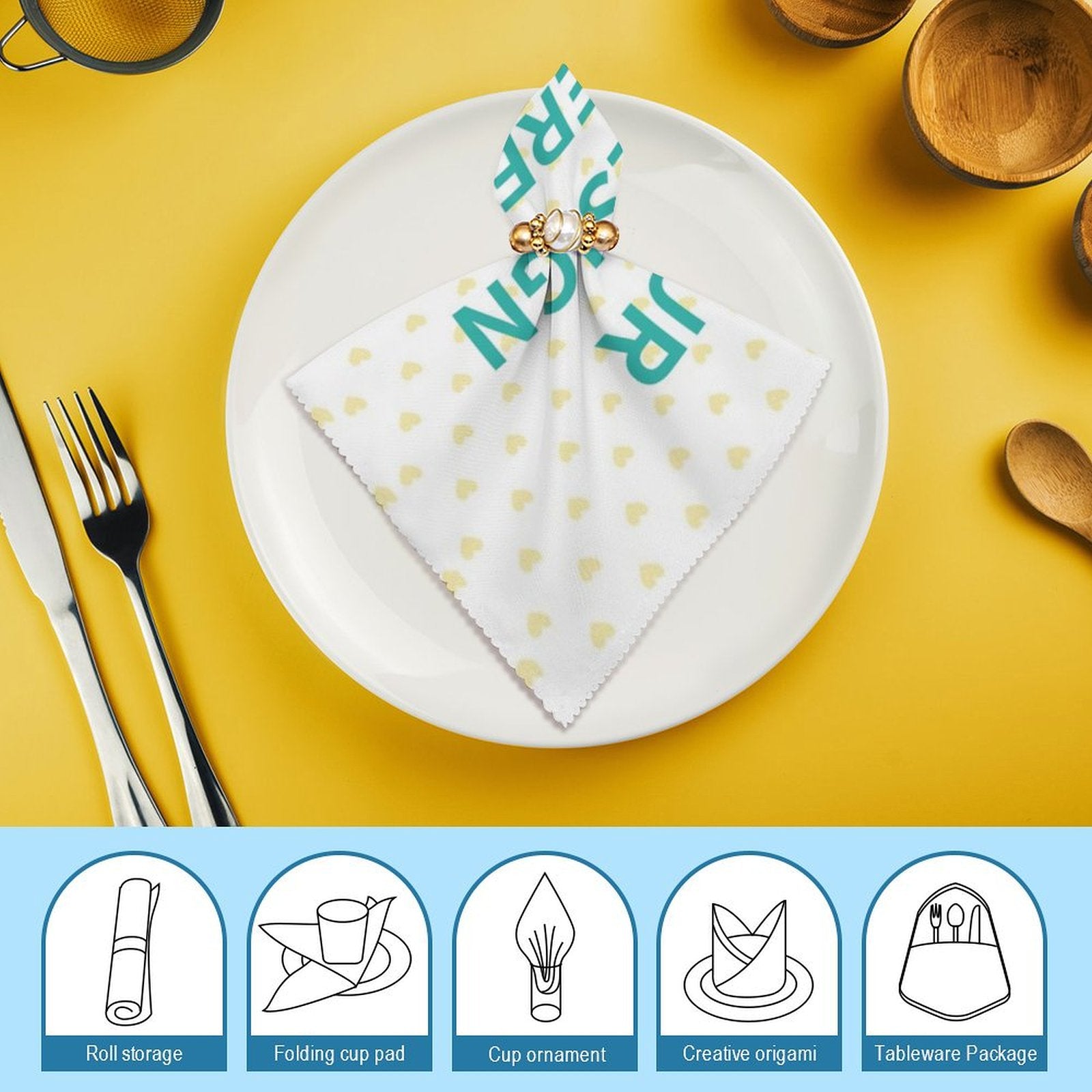 Customizable heart napkin with 'JR' text and heart pattern, perfect for dining and kitchen settings