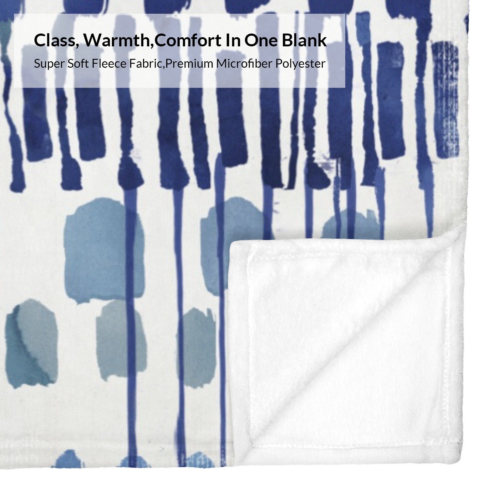 Modern blue abstract flannel blanket, soft fleece, ideal for sofa, couch, and bed. Made in USA, with abstract design.