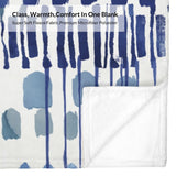 Modern blue abstract flannel blanket, soft fleece, ideal for sofa, couch, and bed. Made in USA, with abstract design.