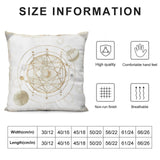 Celestial design plush pillow cover, size chart and quality details: Comfortable, Non-run, Breathable, for home decor.